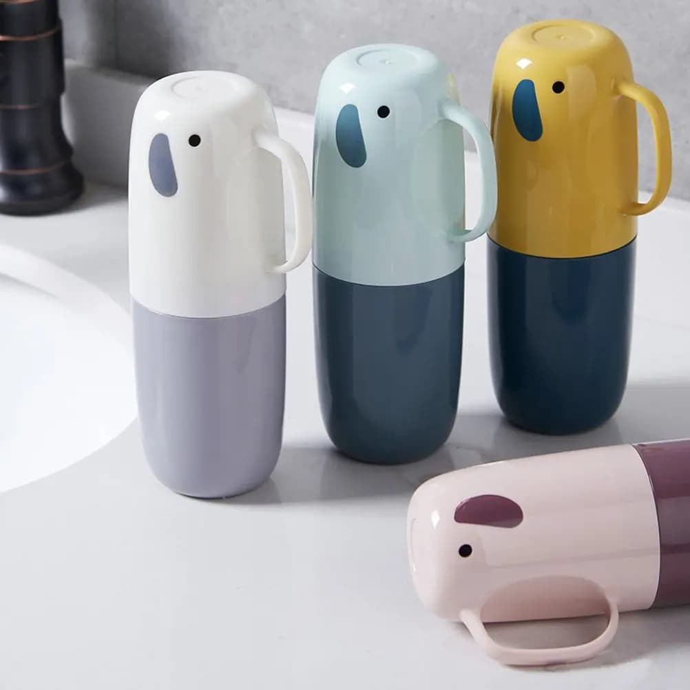 Scatola portaoggetti per spazzolino da denti, 4 pezzi, tazza portatile, forma creativa a forma di cartone animato, per la casa, da viaggio, in plastica, materiale PP, supporto resistente