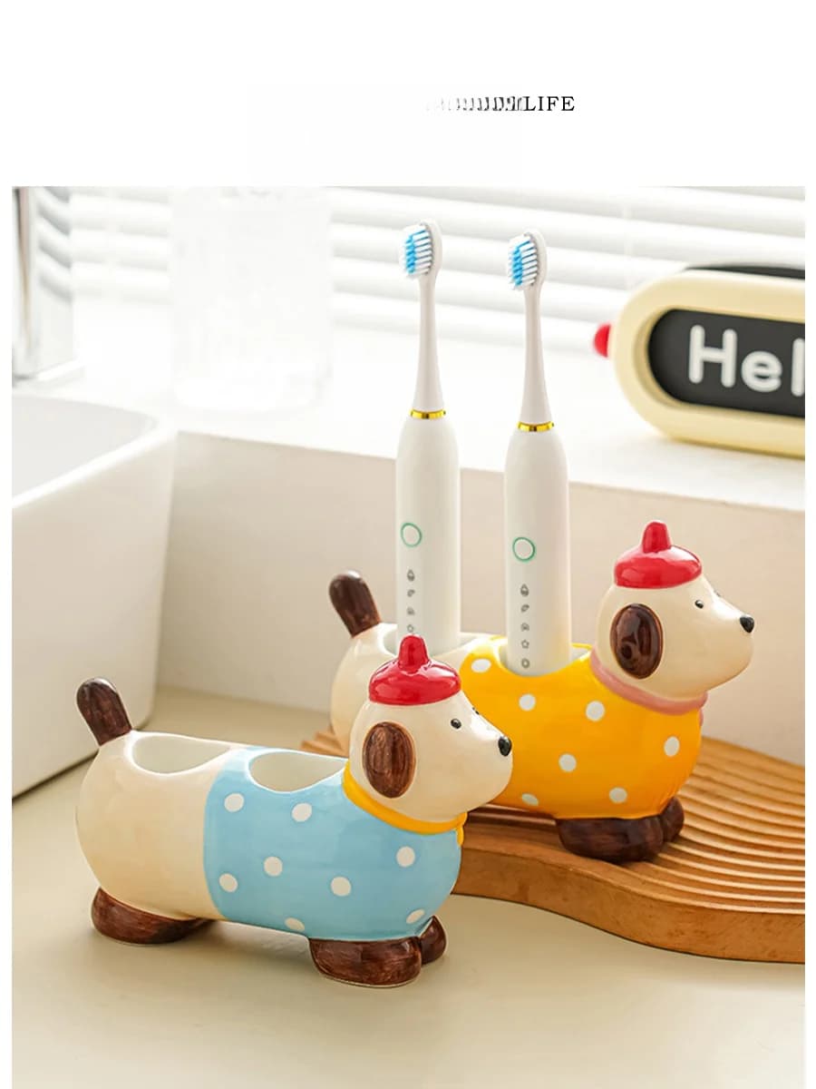 Portaspazzolino Carino, Supporto per Spazzolino, Organizzatore da Bagno per Piano di Lavoro, Stile Cartone Animato, in Ceramica, con Drenaggio, Divertente