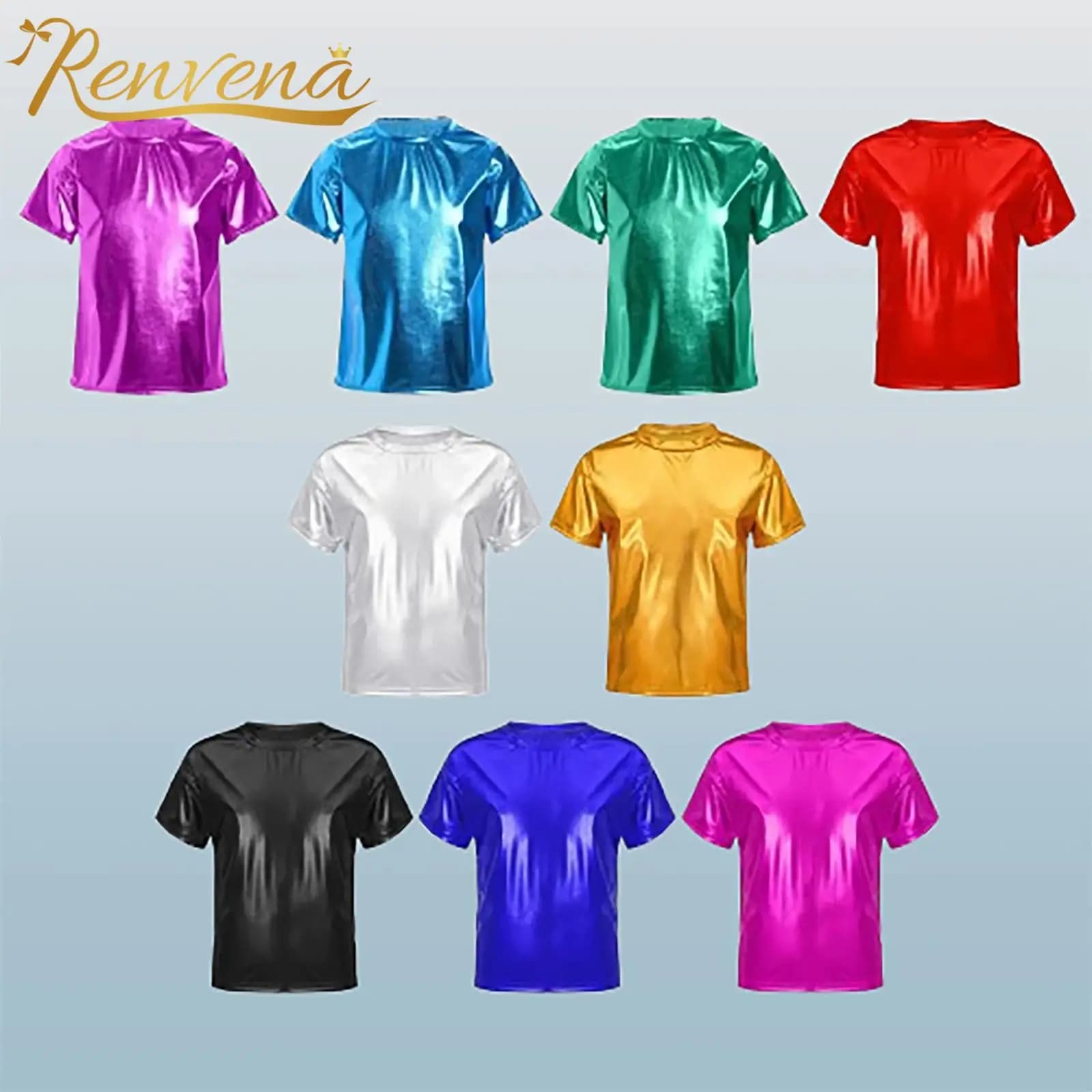 T-shirt per bambini Abiti a maniche corte metallizzati lucidi Ragazza Ragazzi T-shirt per bambini Hip Hop Jazz Dance Costume Top Performance Dancewear