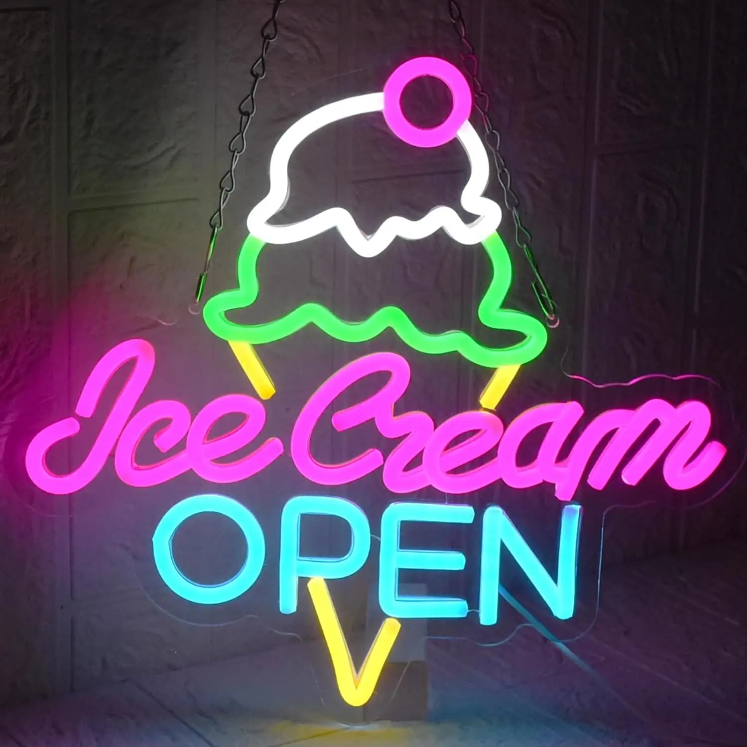 Insegna luminosa al neon 'Ice Cream Open', luce curativa alla moda, portatile USB, cura in movimento