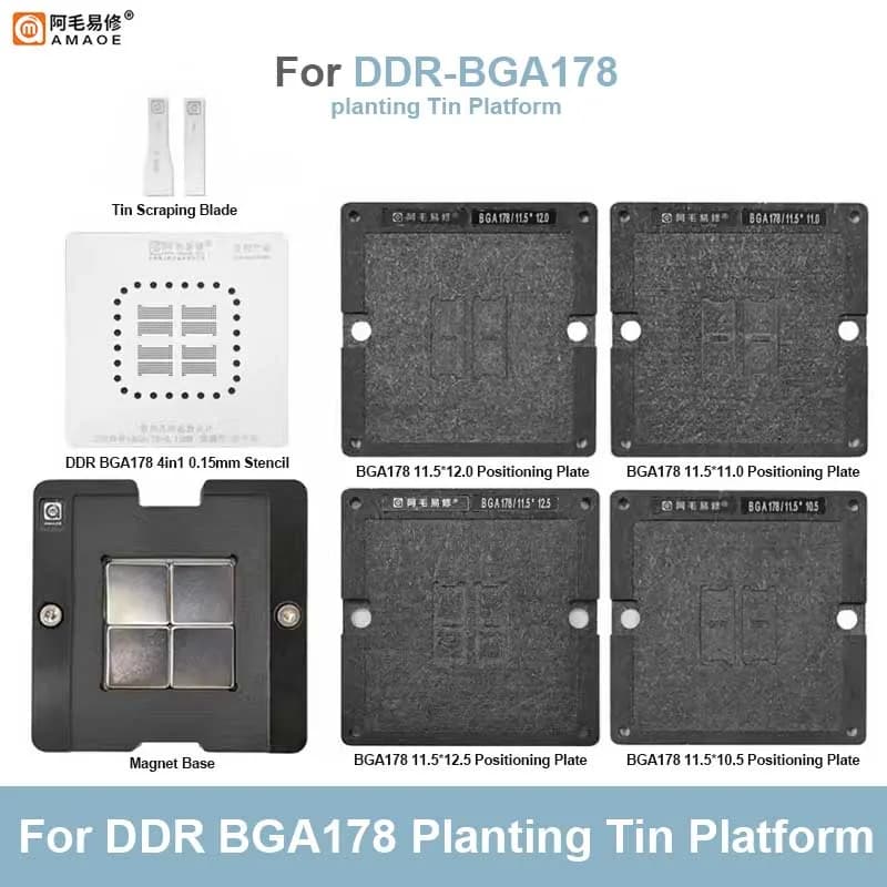 AMAOE Universal Planting Tin Platform Set per Notebook DDR Memory Repair BGA78 BGA178 Position Plate BGA Reballing Stencil Set