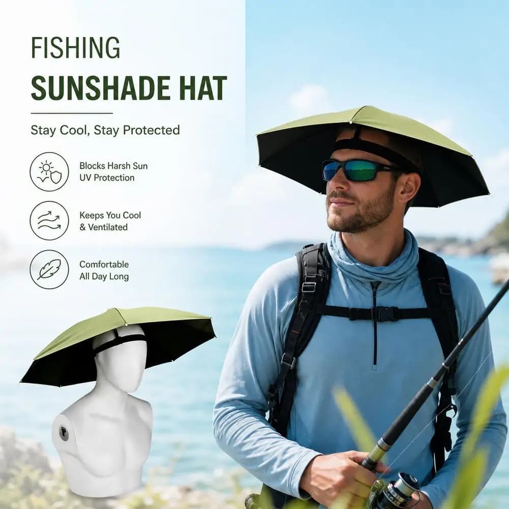 Foldable Head Umbrella Hat Windproof Fishing Head Wearing Sunshade Rain Gear Outdoor Portable Umbrella Camping Beach Head Hats