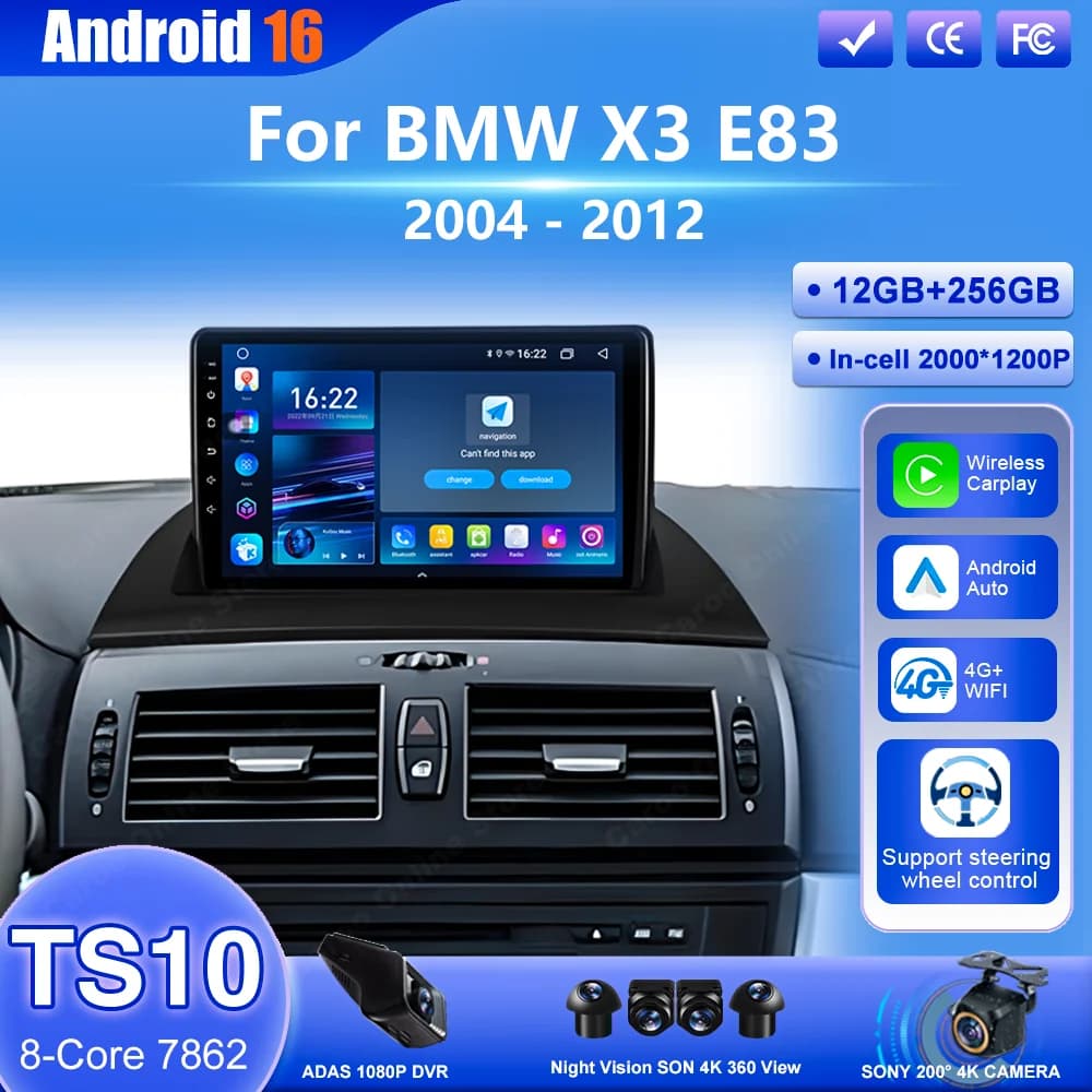 Android 16 Car Radio For BMW X3 E83 2004 - 2012 Auto Carplay Multimedia Player GPS Navigation WIFI 4G Multimedia Video DSP QLED