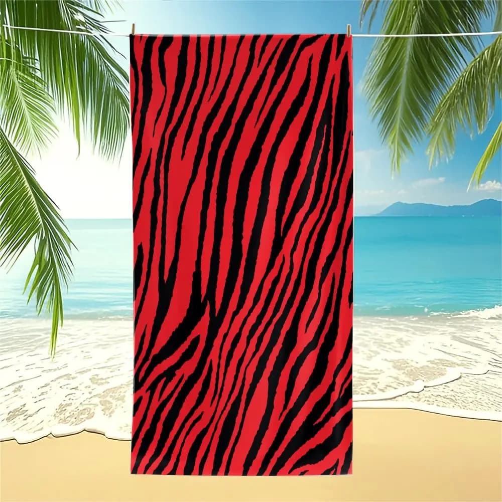 Red Black Zebra Print Beach Towel Digital Printed Bath Towel Quick Dry Absorbent Soft Microfiber Pool Blanket Travel Yoga Mat