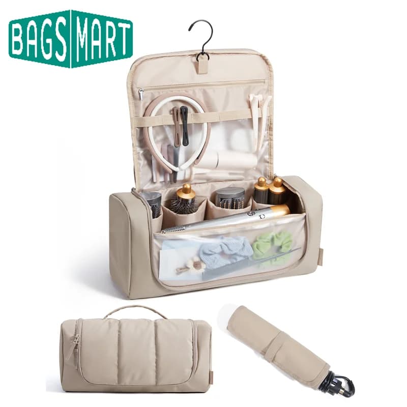 BAGSMART Travel Organizer Bag for Hair Tools with Metal Hook, Large Case for Hair Dryer and Long Plate