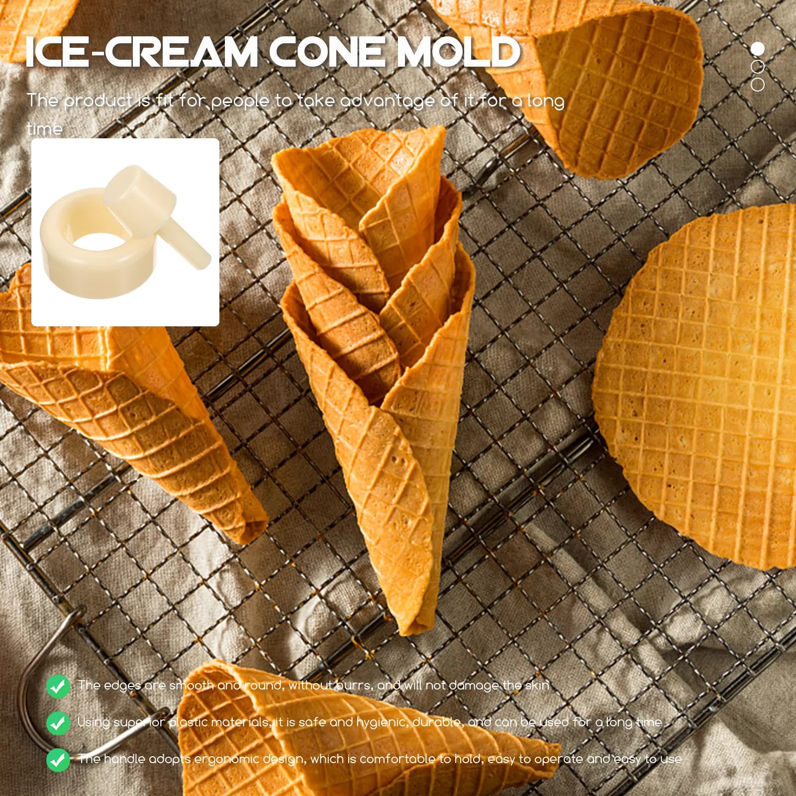 Set di Stampi per Coni Gelato in Plastica con Manico Comodo, Rullo per Coni Gelato Fai-da-Te, Accessorio per Dessert Facile da Usare