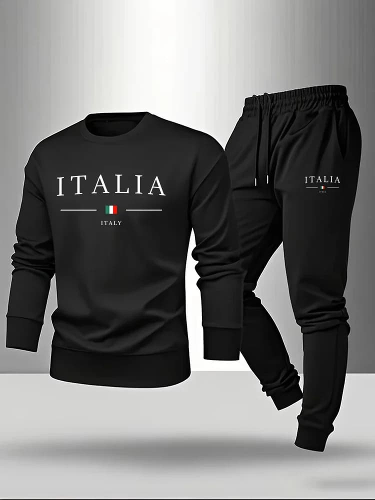 Completo da Uomo per Casa e Outdoor, Outfit Caldo, Felpa o Pantaloni, Moda Italiana, Pullover e Pantaloni Sportivi, Primavera Autunno, Casual, Manica Lunga