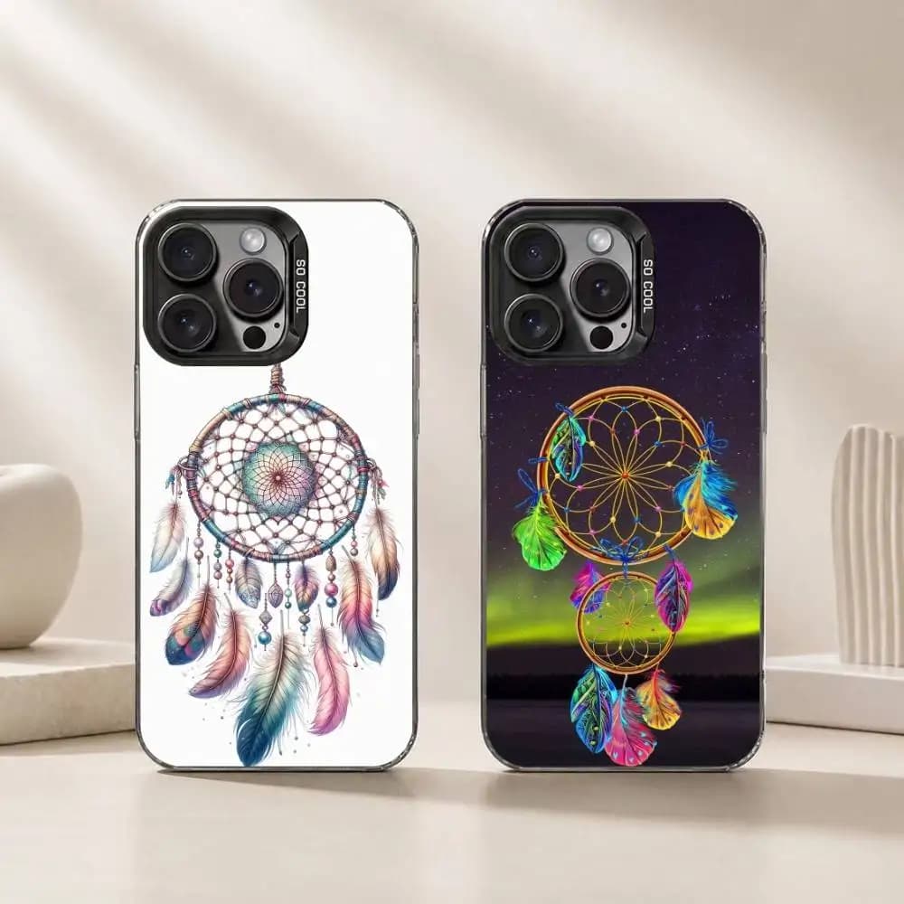 R-Retro Feather Dreamcatcher gift Phone Case For iPhone 18,17,16,15,14,13,12,11 Plus,Pro Max,XS,Colorful Silver Black Cover