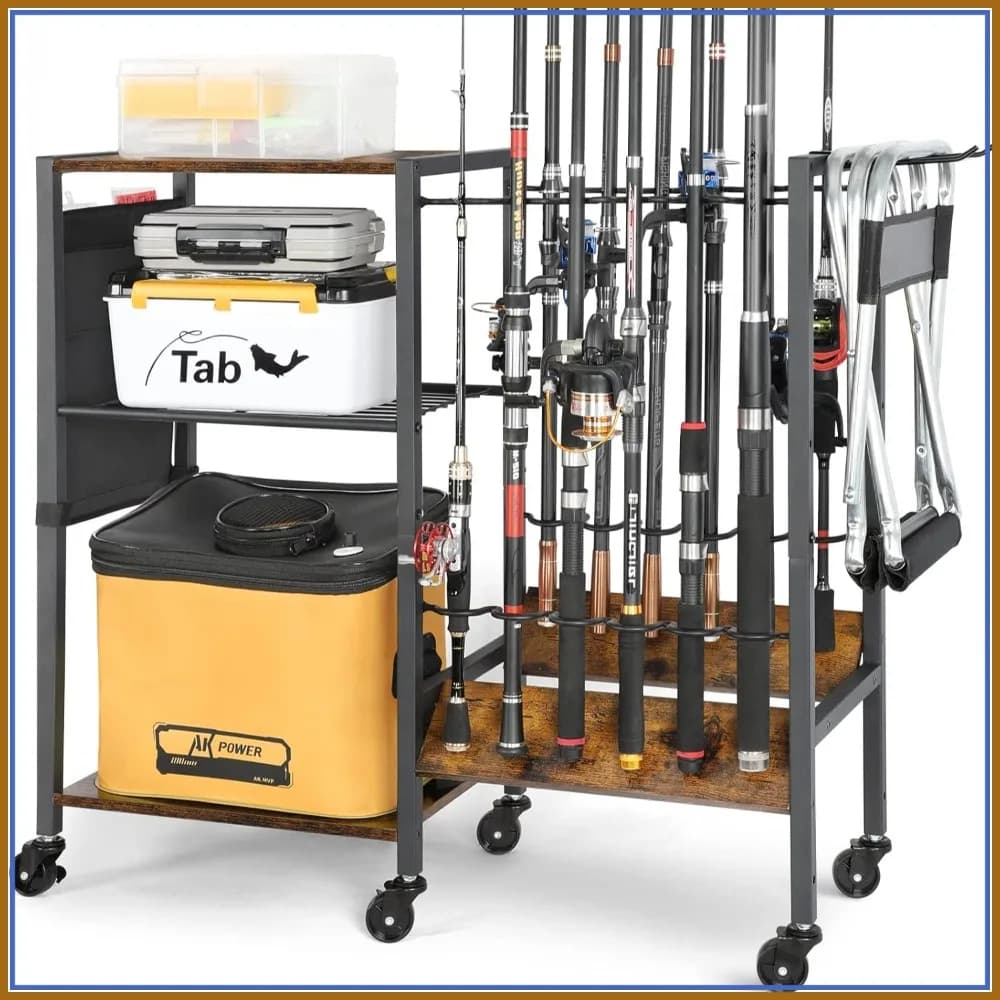 Carrello Portacanne da Pesca per Garage e Barca, Supporto per Attrezzatura Facile da Montare, Regalo Ideale per Pescatori