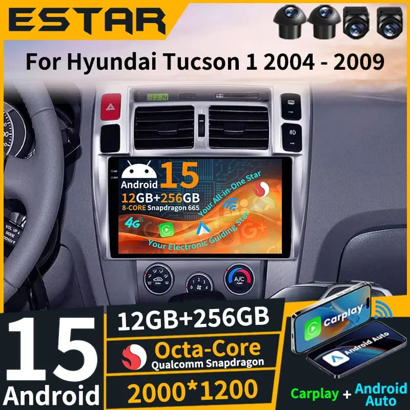 For Hyundai Tucson 1 2004 - 2009 Android 15 Car Radio GPS Multimedia Player Navi Head Unit 360 Camera Video Wireless Carplay DSP
