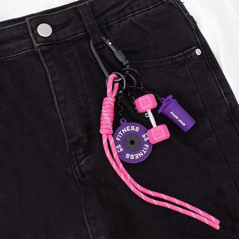Fitness Series Lanyard Soft Rubber Keychain Featuring Barbell & Dumbbell Pendants Bag Charm Jewelry Accessory for Gym Enthus