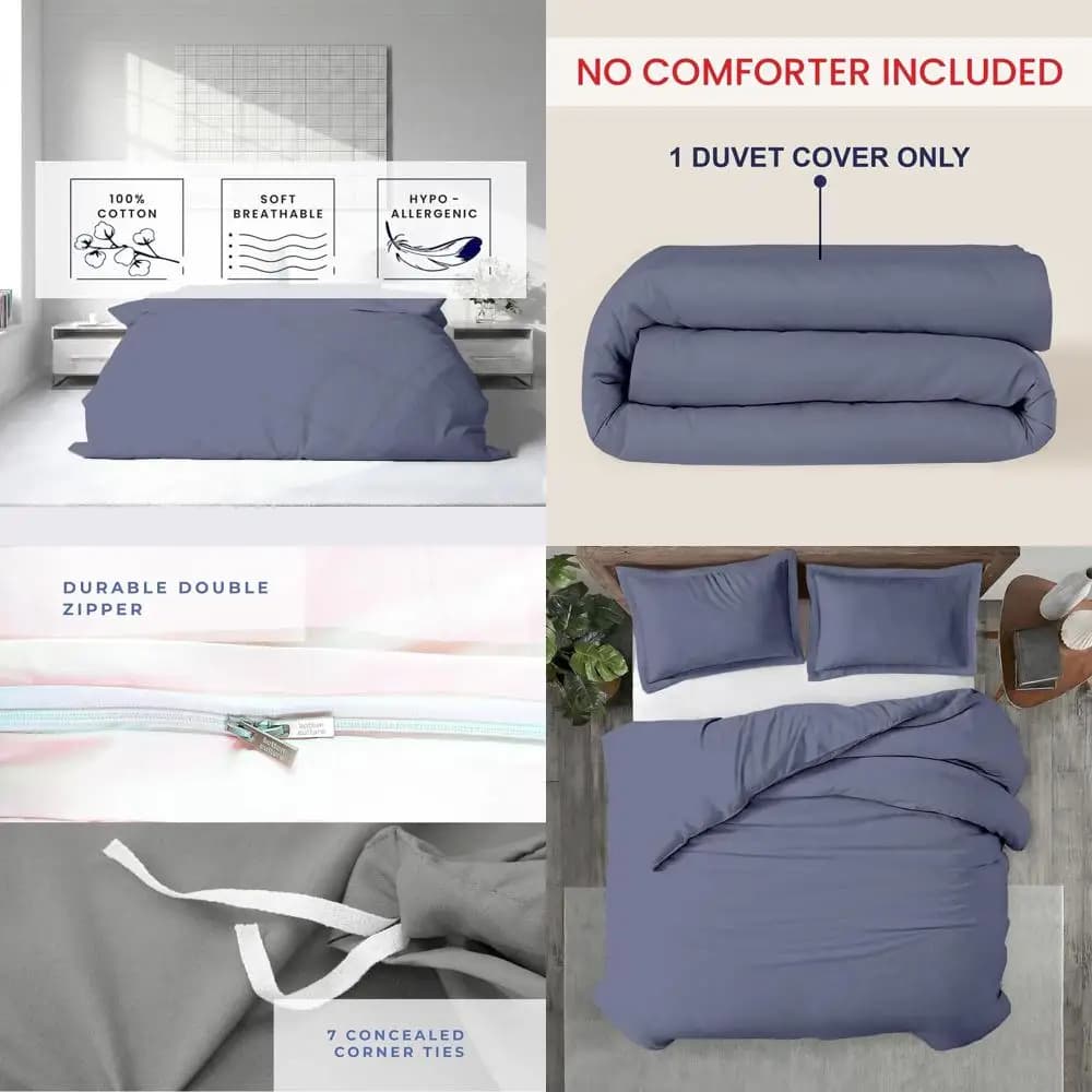 Copripiumino King Size 120x98 - 100% Cotone Egiziano, 600 Fili, con Cerniera e Lacci, Blu Mediterraneo
