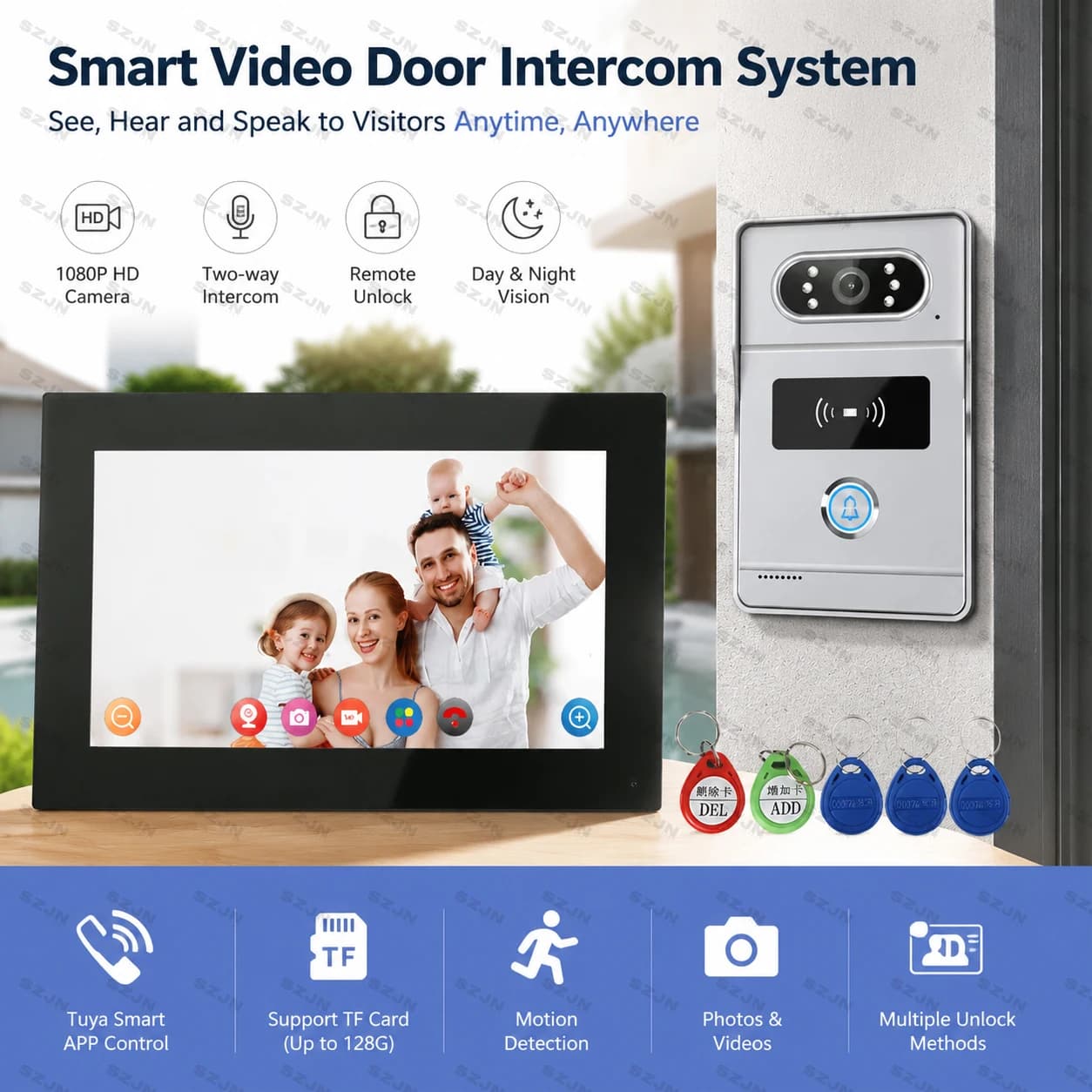 Tuya Smart WiFi Video Door Phone Kit 7 Inch IPS Touch Monitor 2MP Doorbell Camera RFID Unlock Motion Detection Night Vision