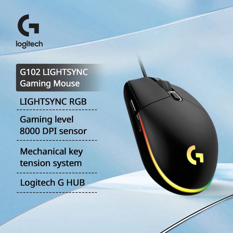 Mouse Cablato Compact Logitech G203, LIGHTSYNC RGB, 8000 DPI, Quick Response for Intended Games G102/ G402/ M100R