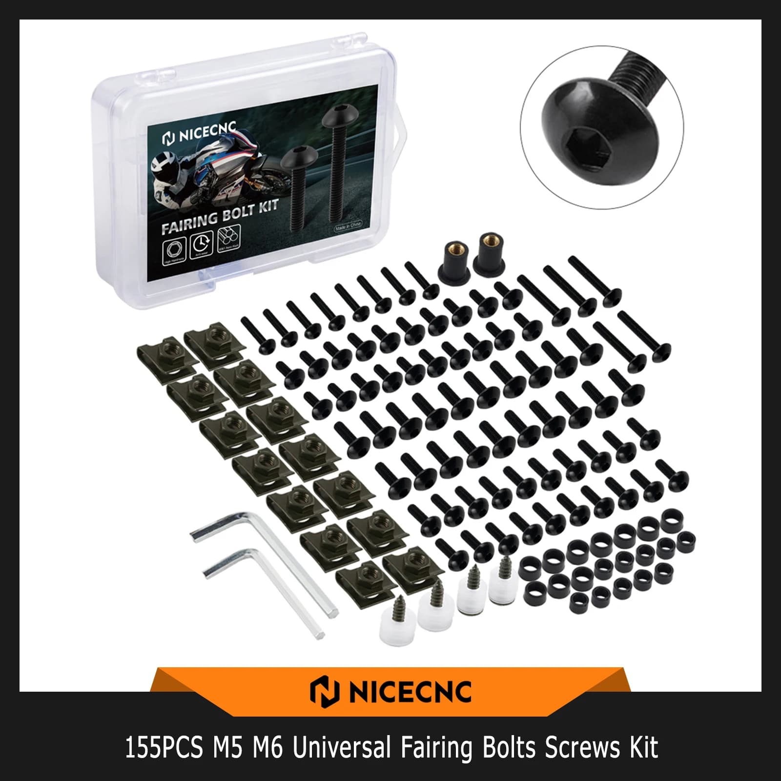 155PCS M5 M6 Moto Carenatura Bulloni Viti Kit Per Kawasaki Ninja 400 650 Versys 650 1000 Z900 Ninja ZX-6R ZX10R H2 KLR650