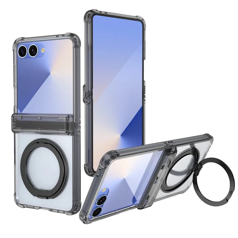 Placcatura Trasparente Anello di Supporto Cassa Del Telefono Magnetico Per Samsung Galaxy Z Flip 7 6 5 5G Magsafe Cerniera Protezione Dello Schermo Della Copertura Della Pellicola