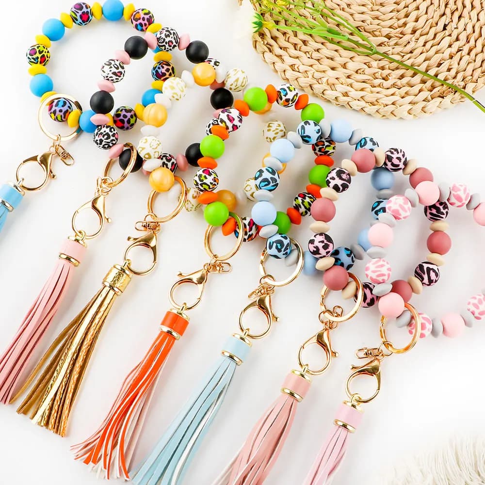 8/15Pcs 15mm Silicone Printed Round Beads DIY Keychain Necklace Bracelet Accessories For Jewelry Making