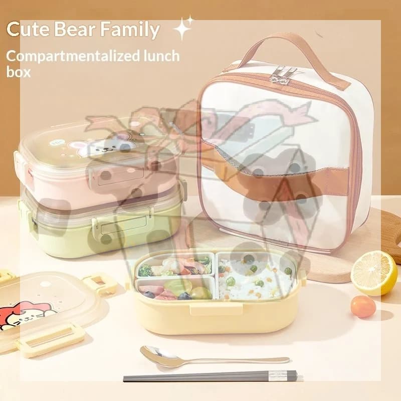 【CC】Cartoon Lunch Box Portable Rectangular Kids Students Office Bento Box Leakproof Food Container Microwave Oven Tableware