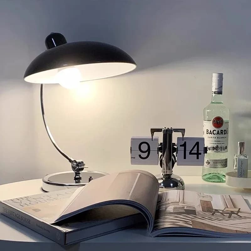 Mid Century Bauhaus Curved Metal Table Lamp For Bedroom Bedside Living Room Desk Office Reading Space Retro Interior Table Lamp