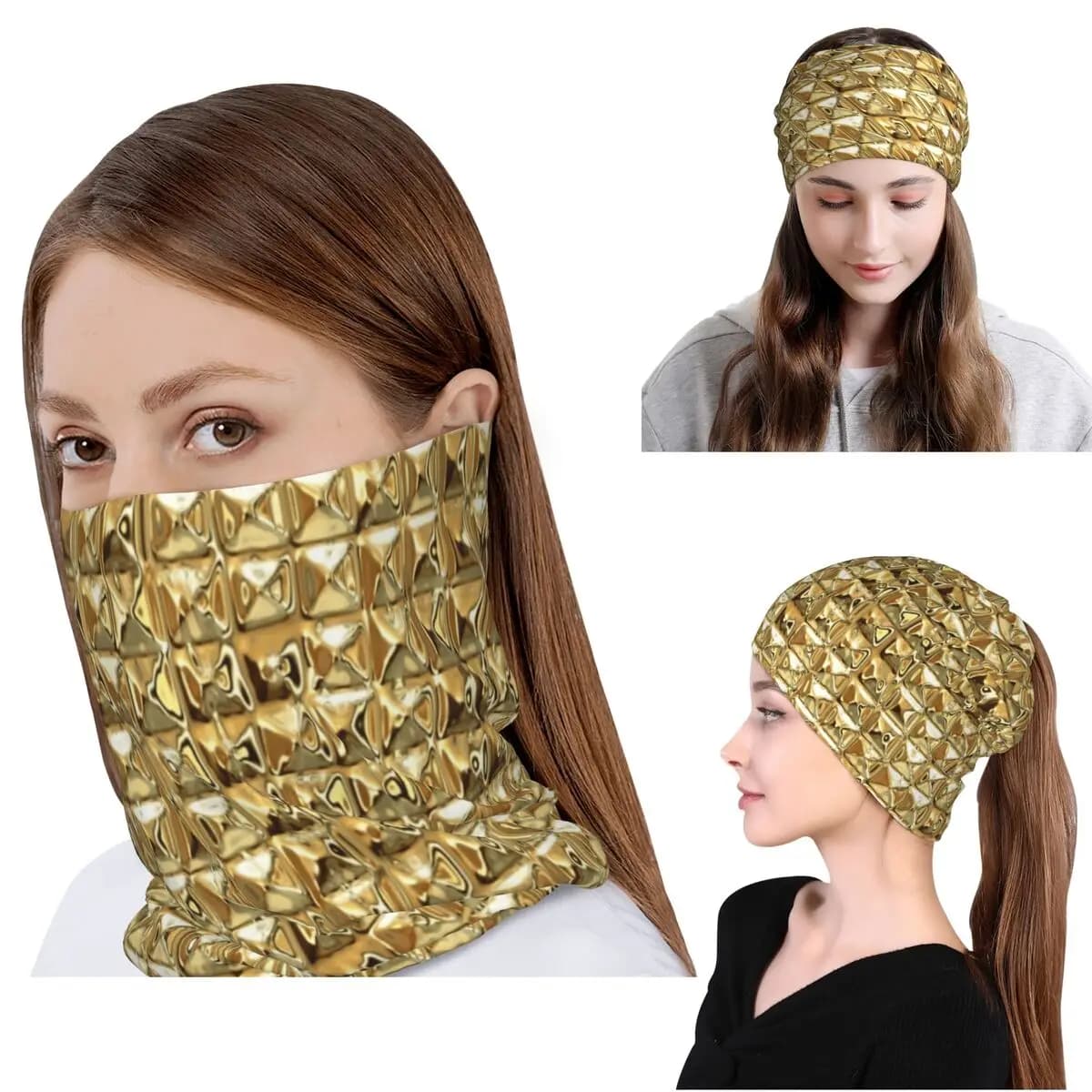 Bandana Dorata Multifunzione: Maschera, Sciarpa, Copricapo e Cappello Lavabile per Uomini e Donne Adulti