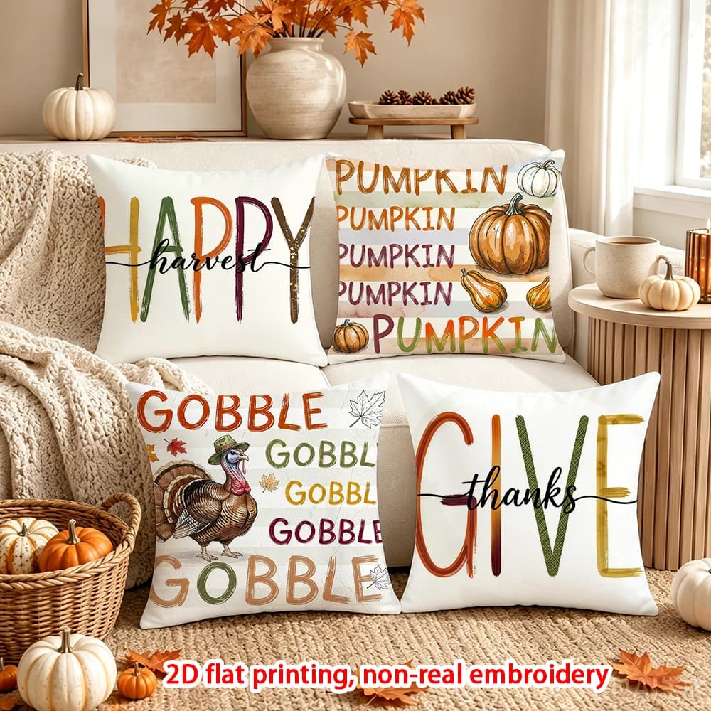 4PCS Fall Halloween Throw Pillow Covers, Cute Ghost Pumpkin Floral Autumn Decorative Cushion Cases for Sofa Couch