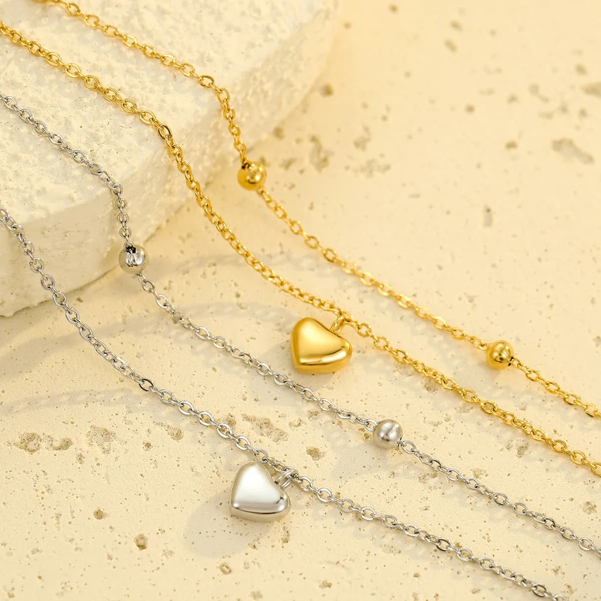 Ciondolo a forma di cuore da 1 pezzo, bracciale in acciaio inossidabile a doppio strato, braccialetto per coppia regalo a forma di cuore in acciaio al titanio