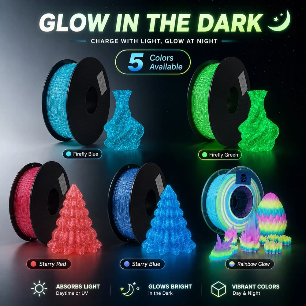3D PLA Printer Filament, 1.75mm Glow in The Dark Shiny Firefly Blue PLA Filament for 3D Printing, Best with UV Lamps, 1kg Spool