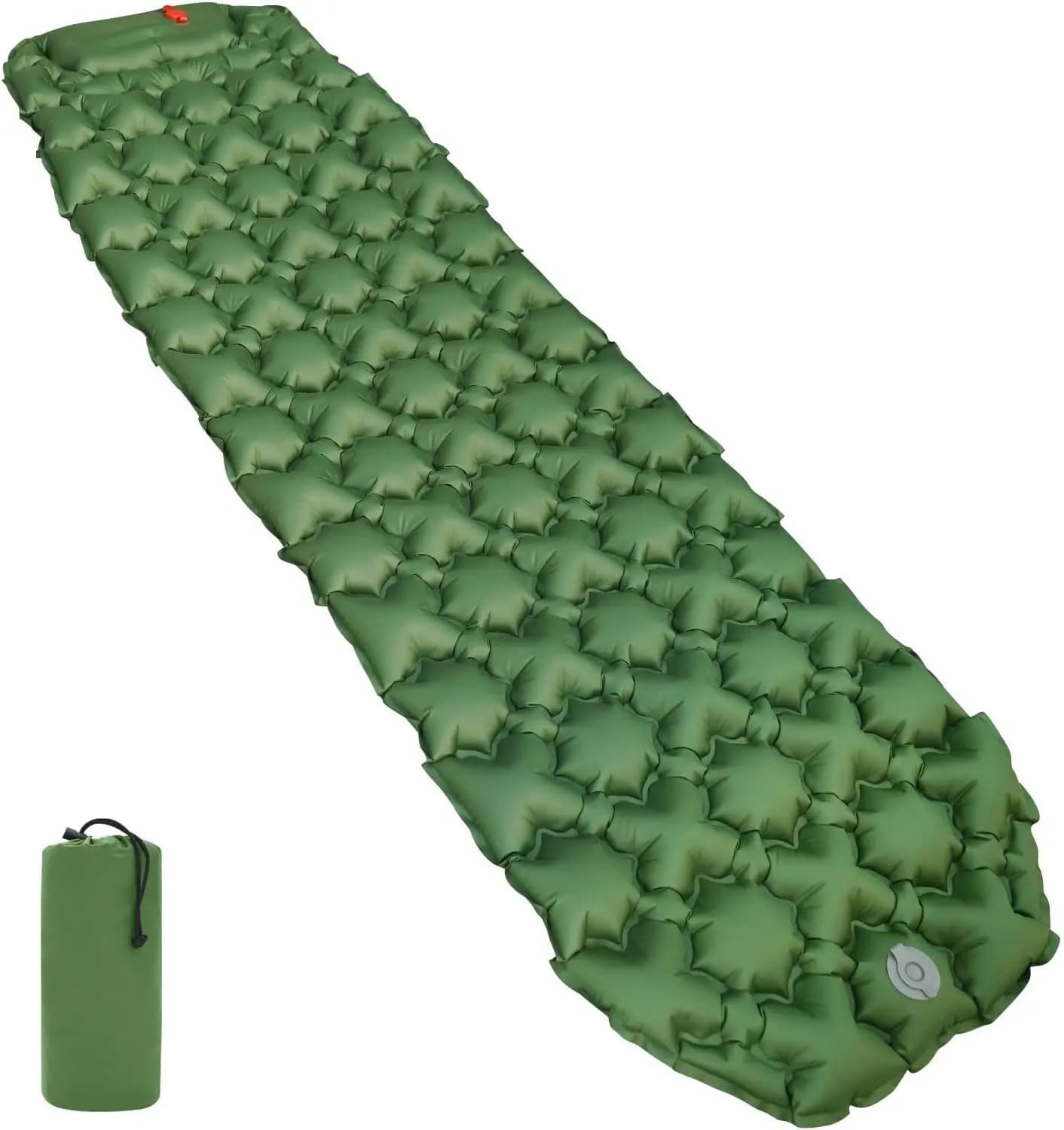 Materassino da Campeggio Gonfiabile Rapido con Pompa a Pedale Integrata, Resistente all'Acqua, Ultraleggero per Escursionismo e Backpacking in Verde Oliva