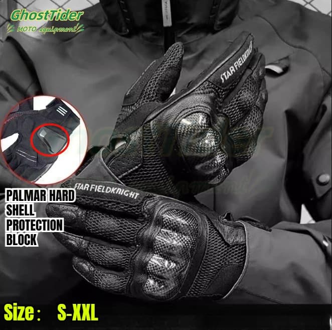 Guanti da equitazione per moto a dita intere Guanti da moto traspiranti in rete estiva Guanti di protezione per l'assorbimento degli urti in fibra di carbonio