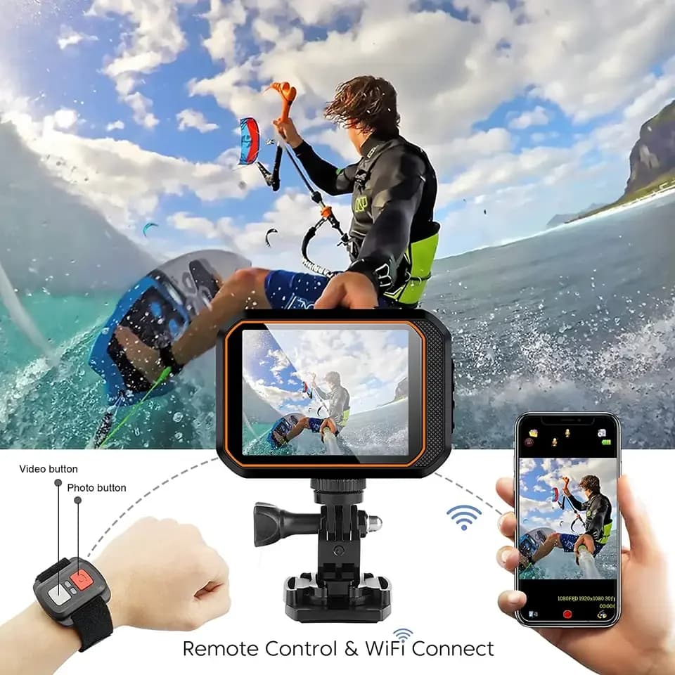 4K 60FPS Wifi Action Camera with remote control screen Waterproof HD Sport Camera Drive Recorder Bicycle Camera Helmet