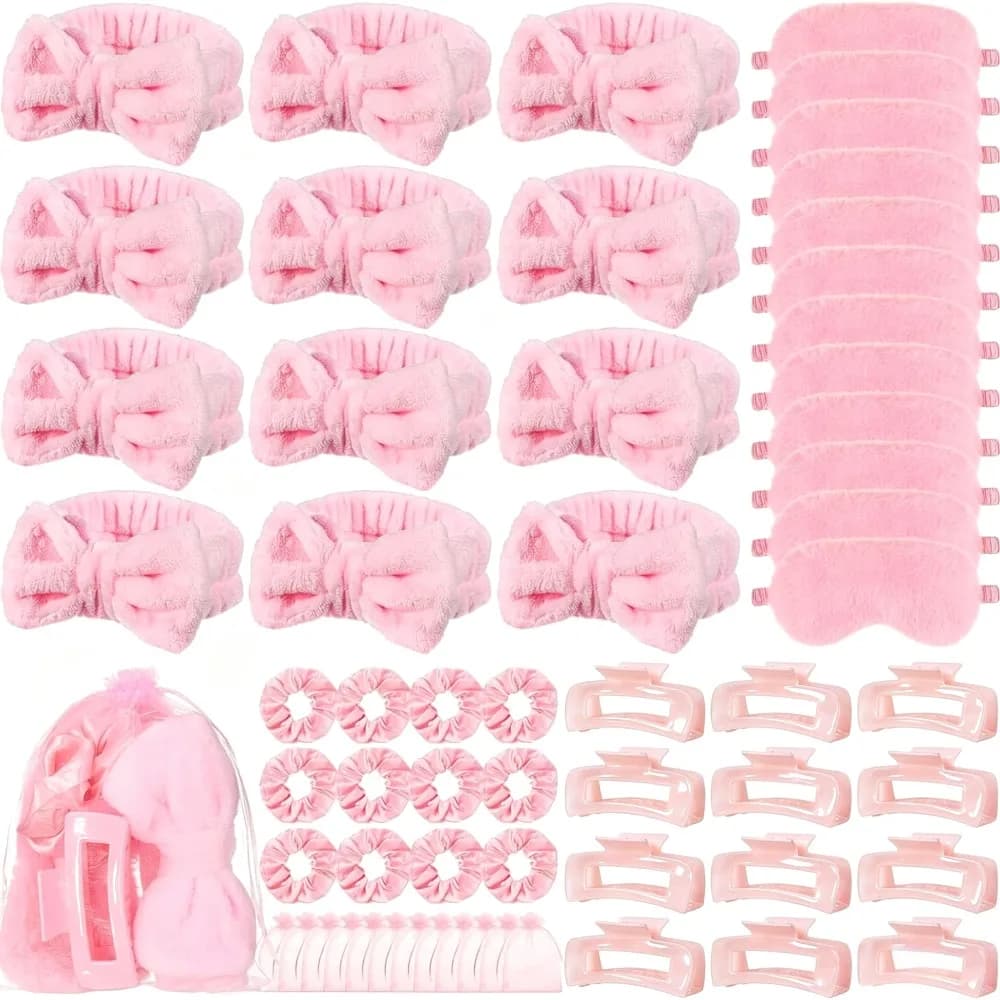 1-15 Spa Hair Accessory Set Pink Makeup Headband Sleep Mask Hair Claws Scrunchies Bag Holiday Party Gift