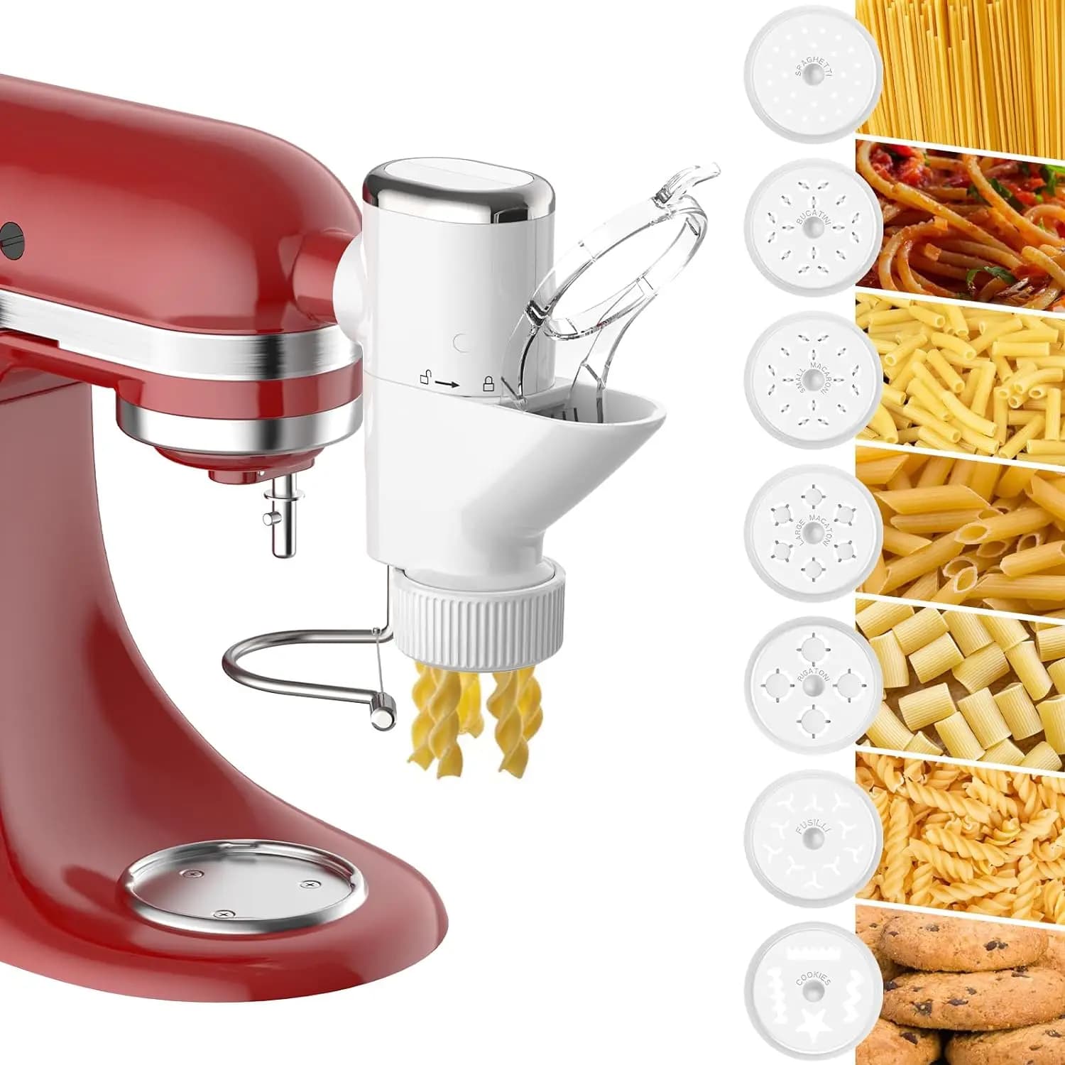 2024 Accessorio per pressa per pasta gourmet per robot da cucina KitchenAid, pressa per pasta per KitchenAid con 7 pasta intercambiabili