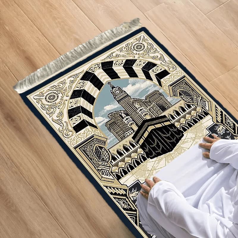 Tappetino da Preghiera Musulmano VIKAMA Mecca Kaaba con Nappe, Antiscivolo, Portatile, per Casa e Viaggio, Dedicato al Culto