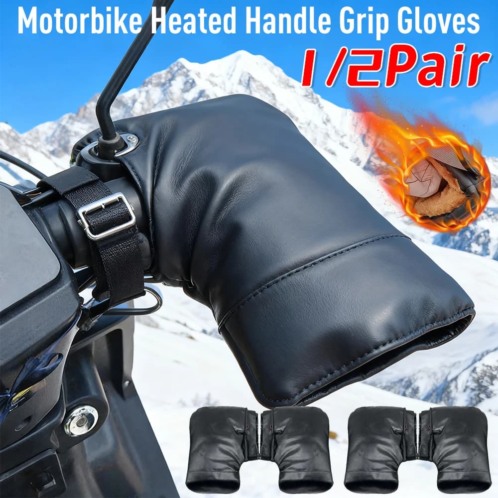 1/2 paio di guanti per impugnatura riscaldata per moto, manicotti per manubrio riscaldati impermeabili, guanti antivento a 3 livelli, accessori per moto