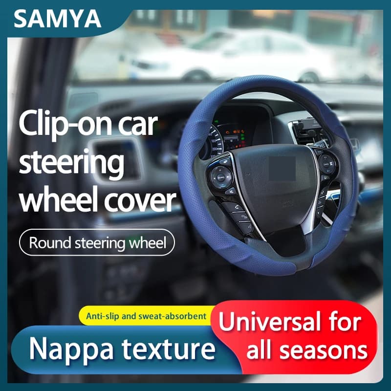 Clip-on Car Steering Wheel Cover, Anti-Slip, Universal for All Seasons, Round Shape with Nappa Texture, Steering Wheel Protector