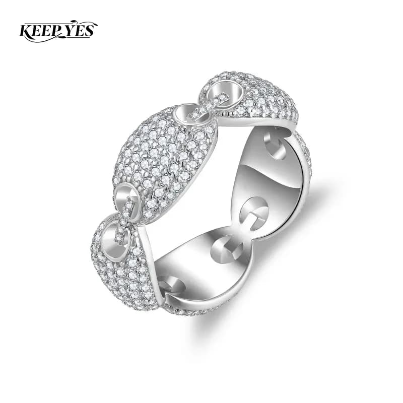 Anelli KEEP YES con Diamanti Moissanite Scintillanti da 1,7 ct, Stile Hip Hop, in Argento Sterling 925, Gioielli Raffinati per Uomo e Donna