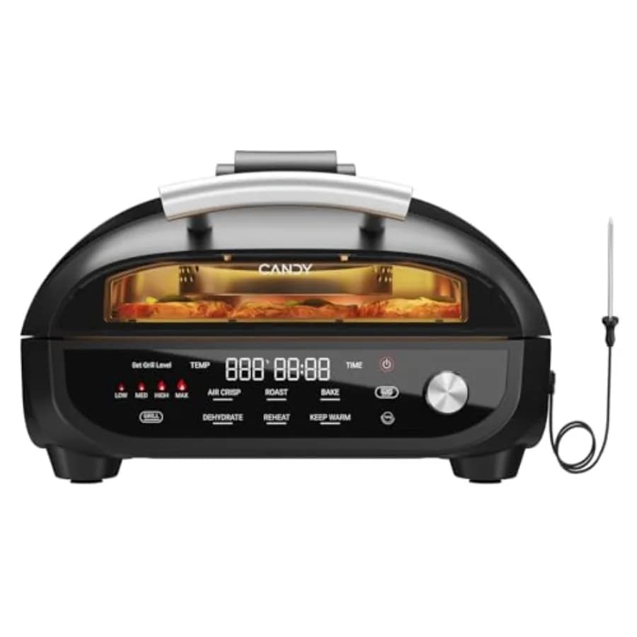 Friggitrice ad Aria per Interni con Accessori in Ceramica, Display Digitale 7-in-1, 500°F Max, 5.2 QT, Elettrica a Basso Fumo con Finestra di Visualizzazione, Smart