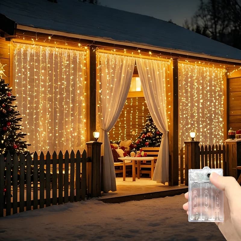 Luci a tenda a LED a batteria per feste, matrimoni, camere da letto, 8 modalità di illuminazione per decorazioni natalizie e festive per la casa