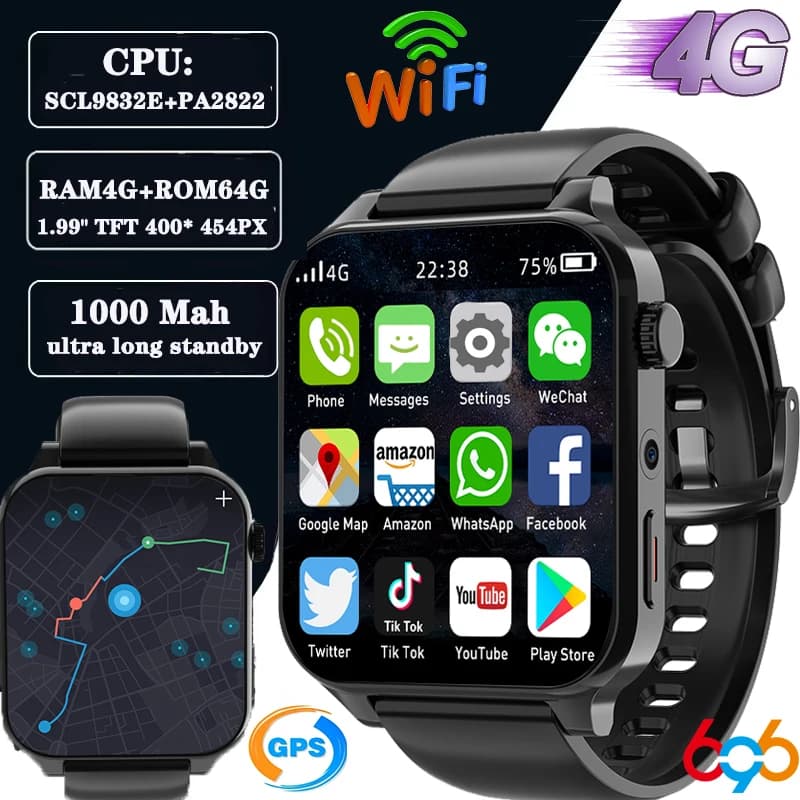 RAM 4GB ROM 64GB 1.99 pollici 4G chiamata Smart Watch GPS Wifi Smartwatch doppia fotocamera SIM test della frequenza cardiaca sport impermeabili regalo da uomo