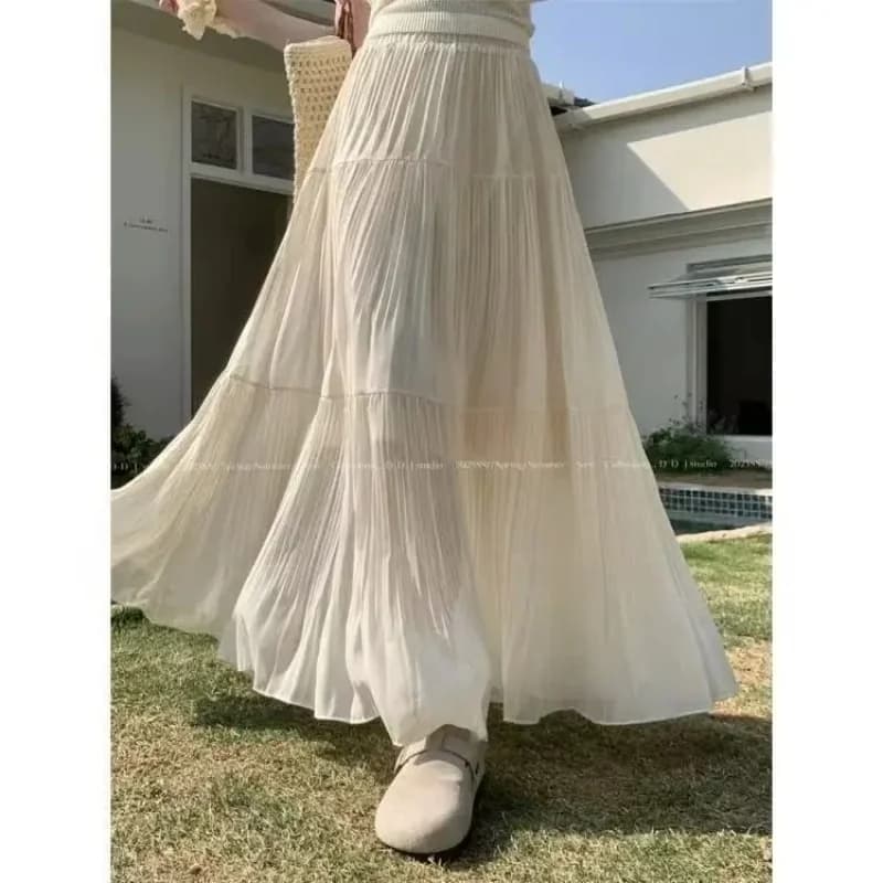 Gonne lunghe da donna alla moda coreana primavera estate Gonne lunghe da donna eleganti bianche viola alte tutte abbinate con gonna a torta di linea