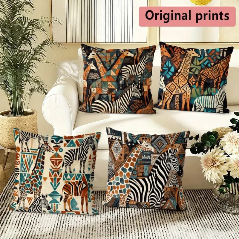 Bohemian African Wildlife Pillow Covers Pattern Cushion Cover Suitable for Sofa Bedroom Car Pillow Cover