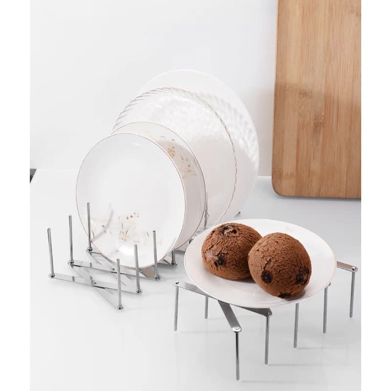 Foldable Kitchen Dish Drain Rack, Dinnerware Storage Organizer Tray with Plate Drying Shelf & Cup Drainer Holder