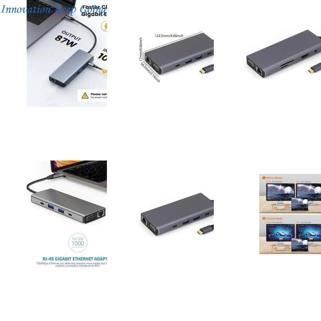 E65C 10 in 1 USB C a VGA Alluminio TF Reader USB3.0 USB2.0 Porta HDTV RJ45