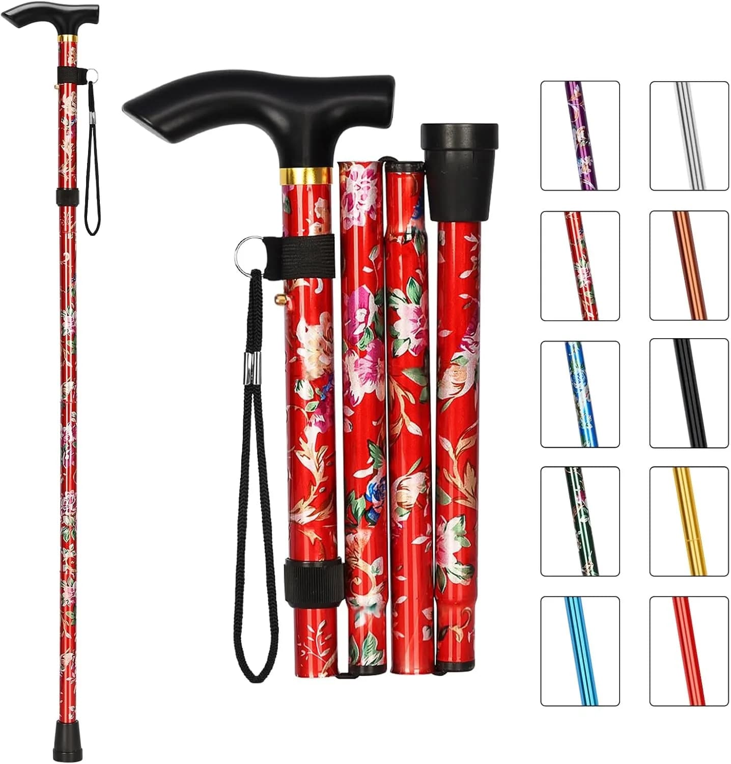 Bastone da Trekking Pieghevole per Esterni, 4 Sezioni, 82-92cm, Bastone Telescopico Leggero per Escursionismo, Campeggio e Arrampicata