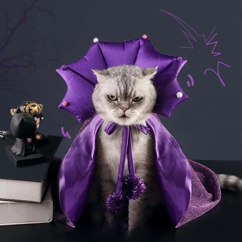 Cat Halloween Costume Comfortable Cat Wizard Outfit Witch Dog Costume Cat Cloak Witch Hat Halloween Dog Cloth For S/M Cats Dogs