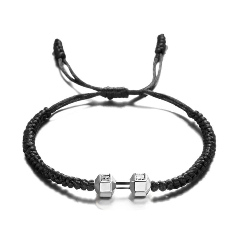 Bracelets with handlebars in silver color gold Adjustable bracelet with handmade braid for woman Man Energy jewelry for fitness with barbell