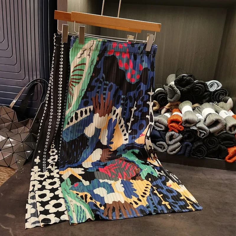 Miyake Mezza gonna a pieghe Design di nicchia Senso piega Miyake Stampa piega Jupe Pieghe estive Gonna a trapezio con tasca a vita alta