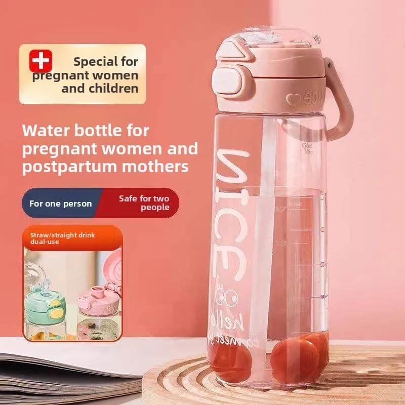 Macaron Colored Women's Straw Cup Pregnant Women Postpartum Water Cup with Straw Scale Summer Children Adults Female Cups