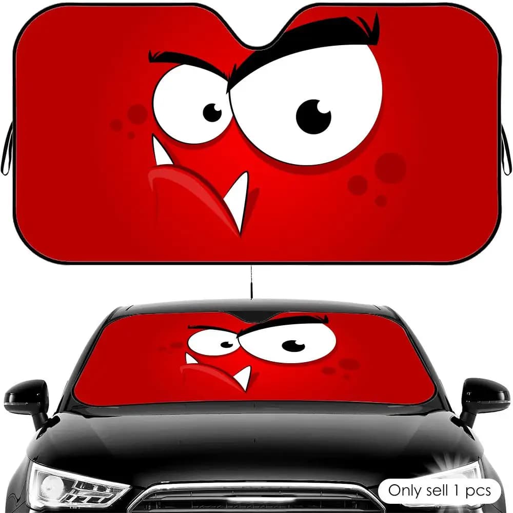 Parasole per Auto con Occhi Cartoon Arrabbiati, Protezione UV e Isolamento Termico Universale