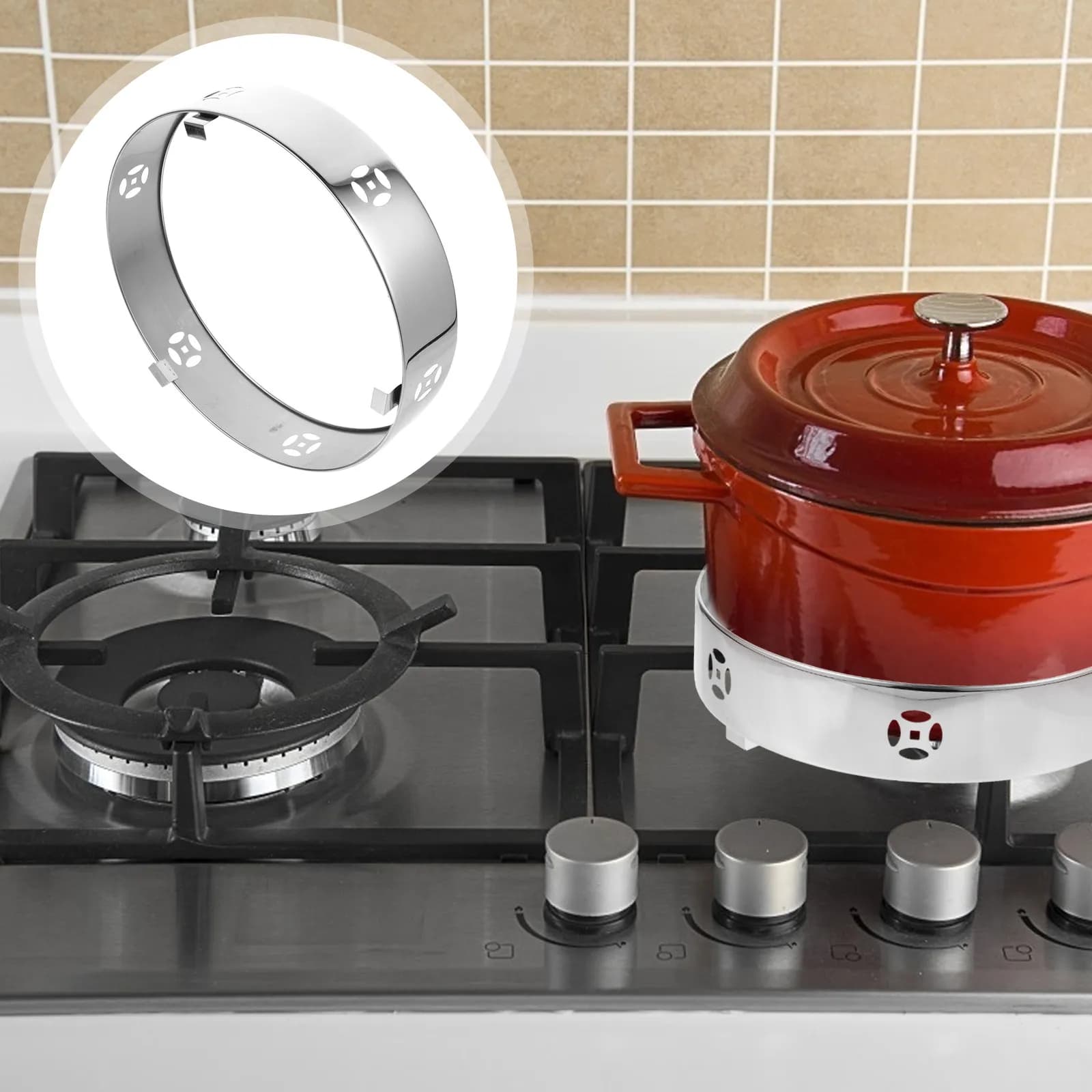 1 Pezzo Protezione Antivento per Fornello a Gas in Acciaio Inossidabile, Anello Antivento Durevole per Fornello, Supporto per Pentole, Gadget da Cucina